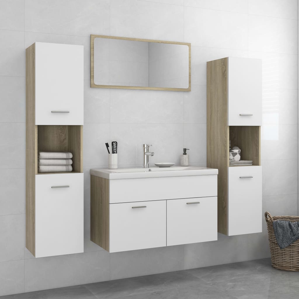 Berkfield Bathroom Furniture Set White and Sonoma Oak Engineered Wood