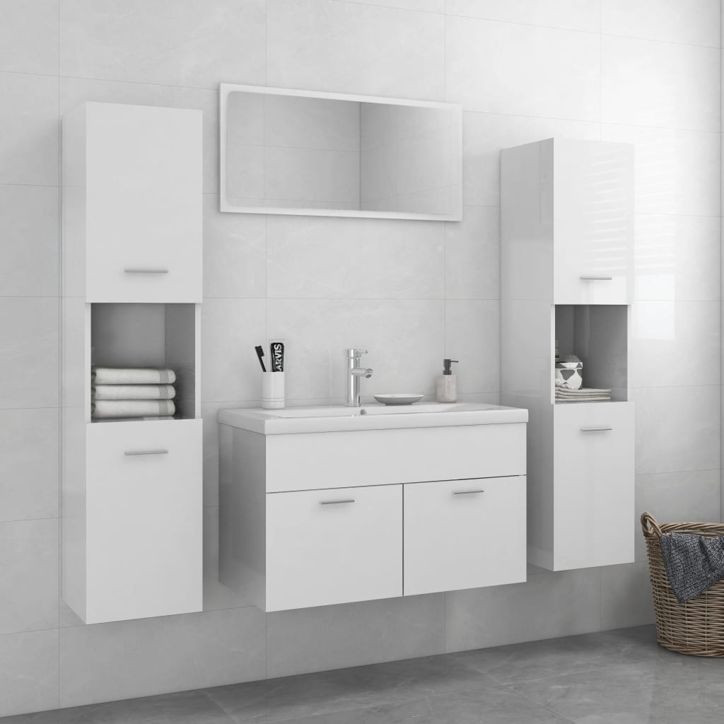 Berkfield Bathroom Furniture Set High Gloss White Engineered Wood