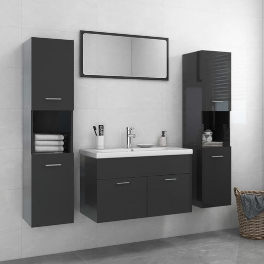 Berkfield Bathroom Furniture Set High Gloss Grey Engineered Wood