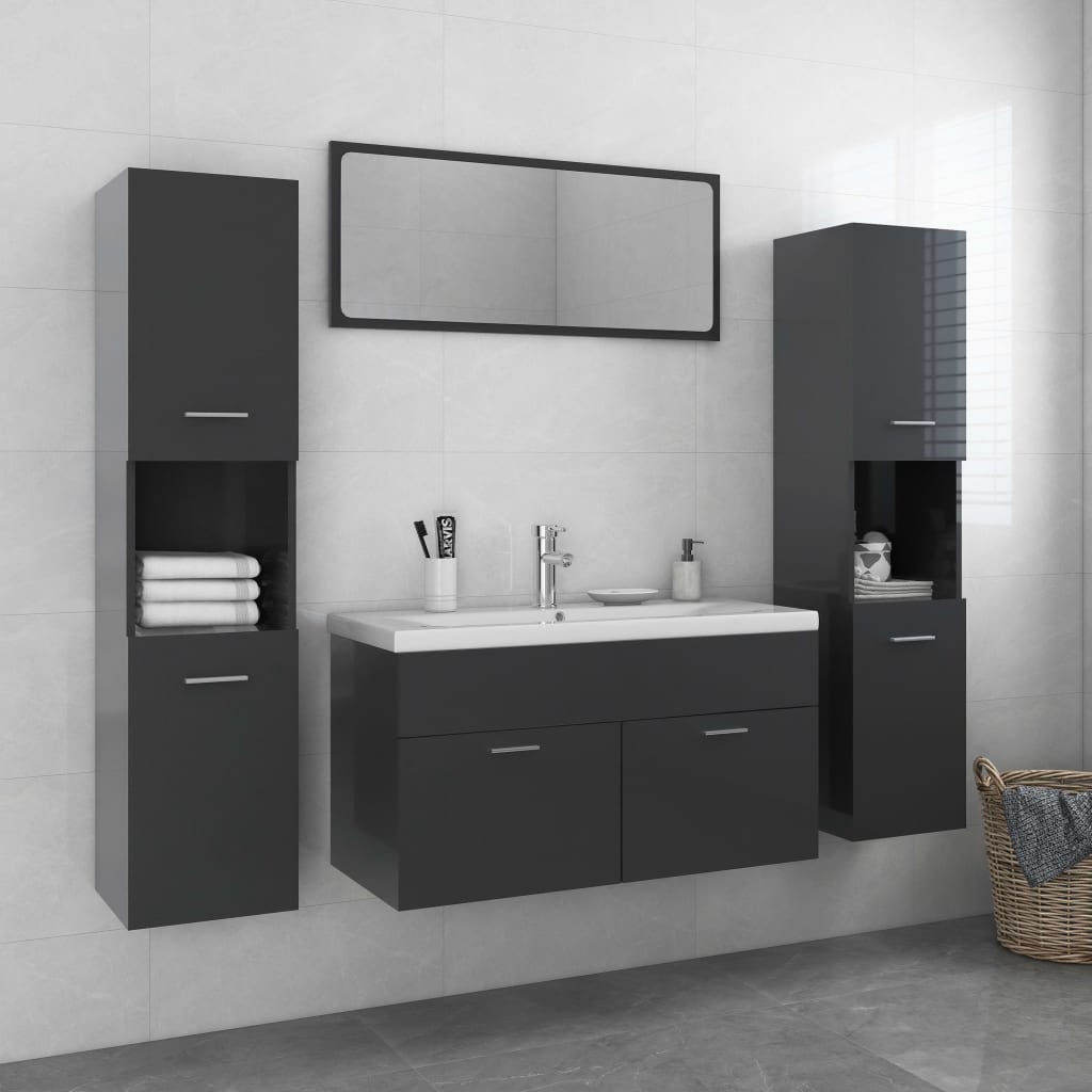 Berkfield Bathroom Furniture Set High Gloss Grey Engineered Wood