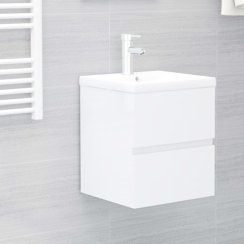 Berkfield Sink Cabinet with Built-in Basin High Gloss White Engineered Wood