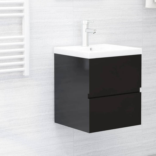 Berkfield Sink Cabinet with Built-in Basin High Gloss Black Engineered Wood