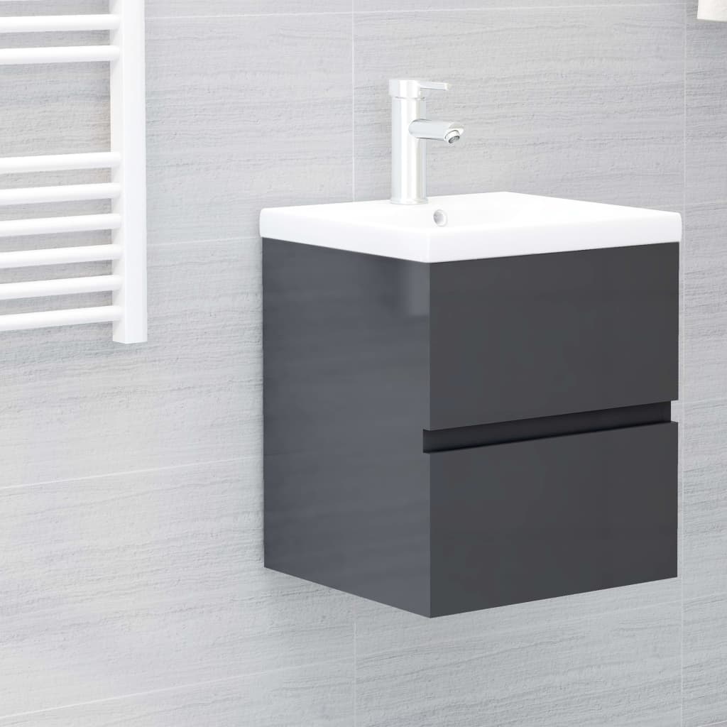 Berkfield Sink Cabinet with Built-in Basin High Gloss Grey Engineered Wood