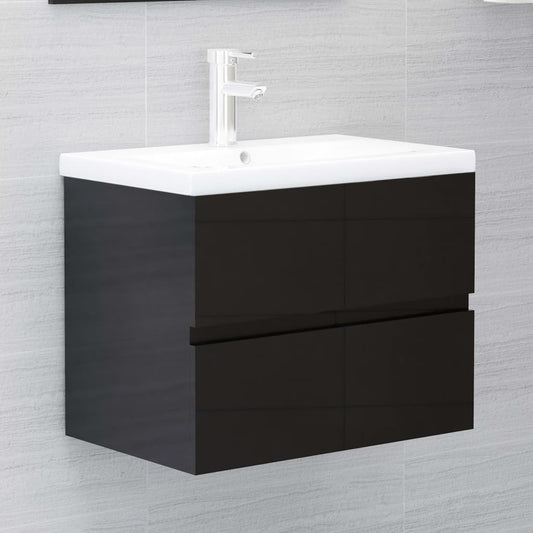 Berkfield Sink Cabinet with Built-in Basin High Gloss Black Engineered Wood
