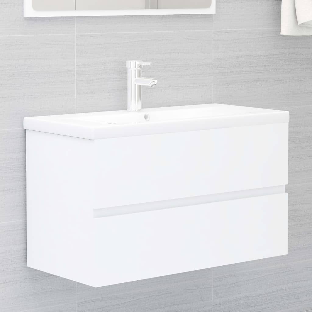 Berkfield Sink Cabinet with Built-in Basin White Engineered Wood