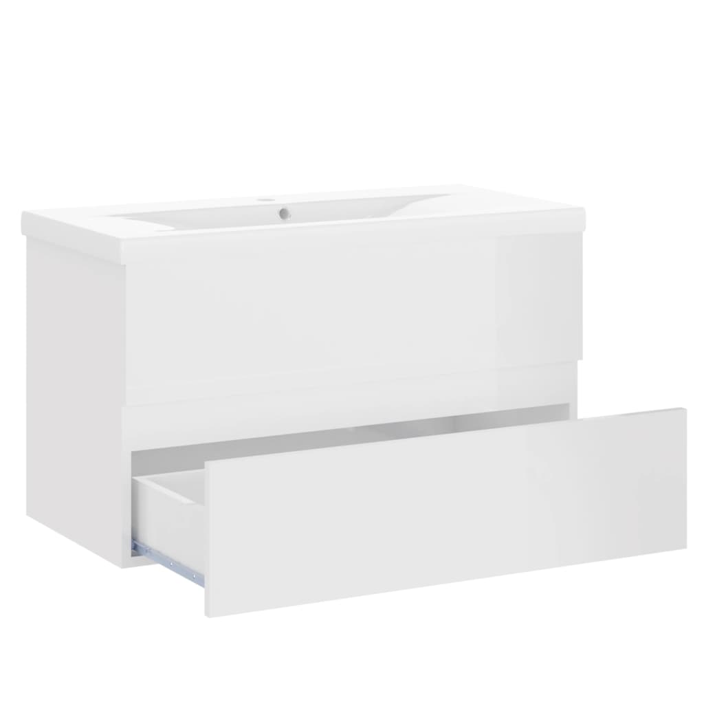 Berkfield Sink Cabinet with Built-in Basin High Gloss White Engineered Wood