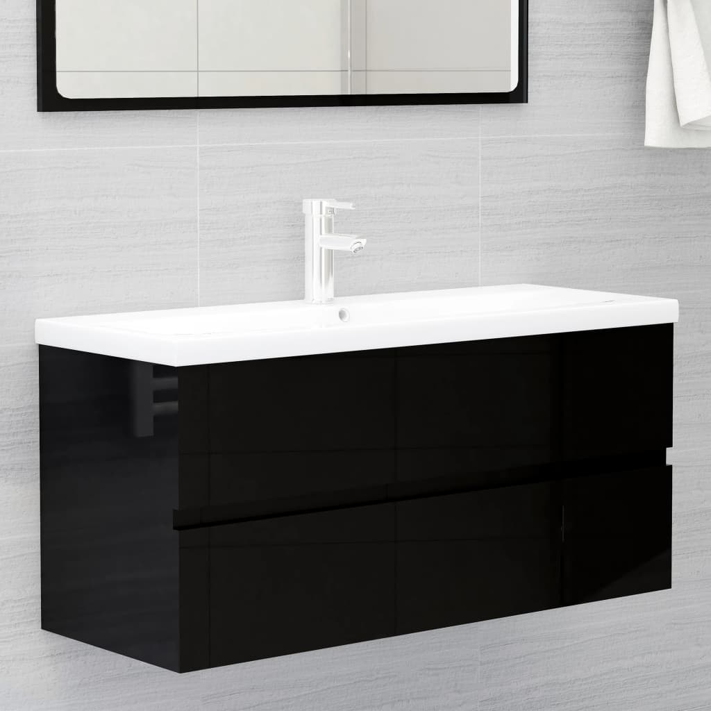 Berkfield Sink Cabinet with Built-in Basin High Gloss Black Engineered Wood