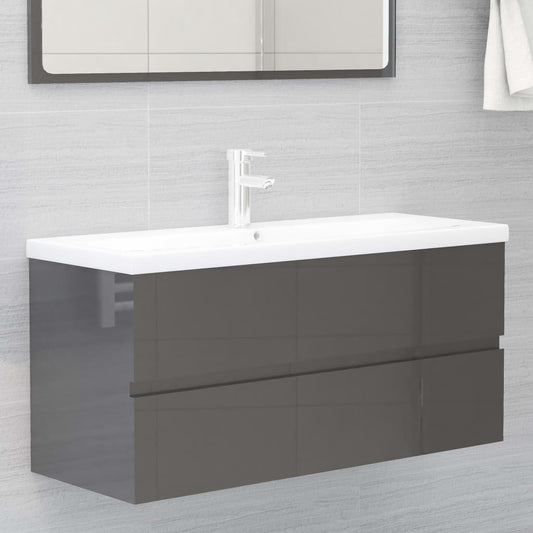 Berkfield Sink Cabinet with Built-in Basin High Gloss Grey Engineered Wood