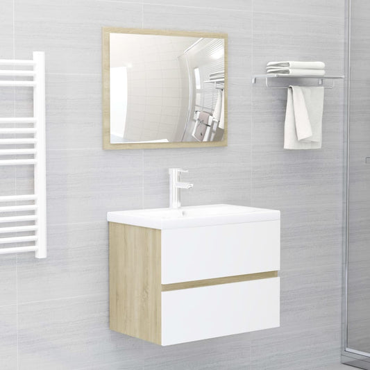 Berkfield Bathroom Furniture Set White and Sonoma Oak Engineered Wood