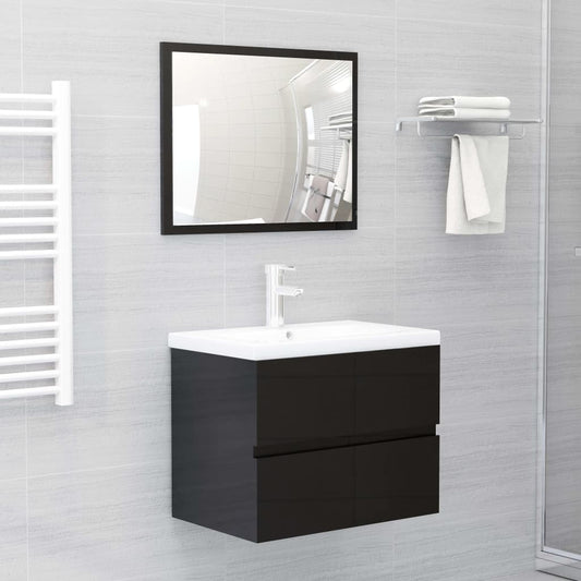 Berkfield Bathroom Furniture Set High Gloss Black Engineered Wood