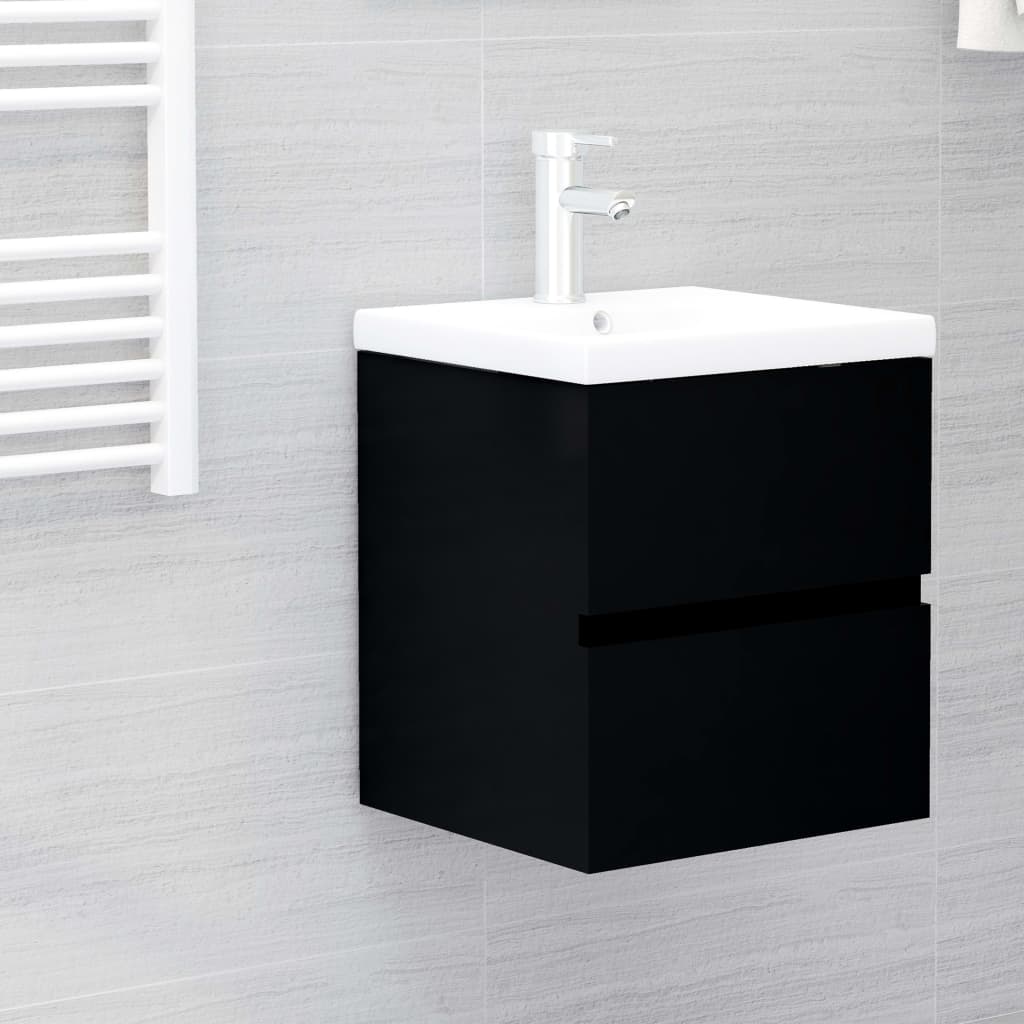 Berkfield Sink Cabinet with Built-in Basin Black Engineered Wood