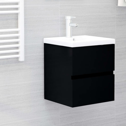 Berkfield Sink Cabinet with Built-in Basin Black Engineered Wood