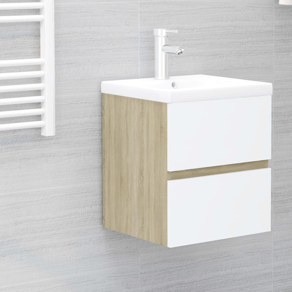 Berkfield Sink Cabinet with Built-in Basin White and Sonoma Oak Engineered Wood
