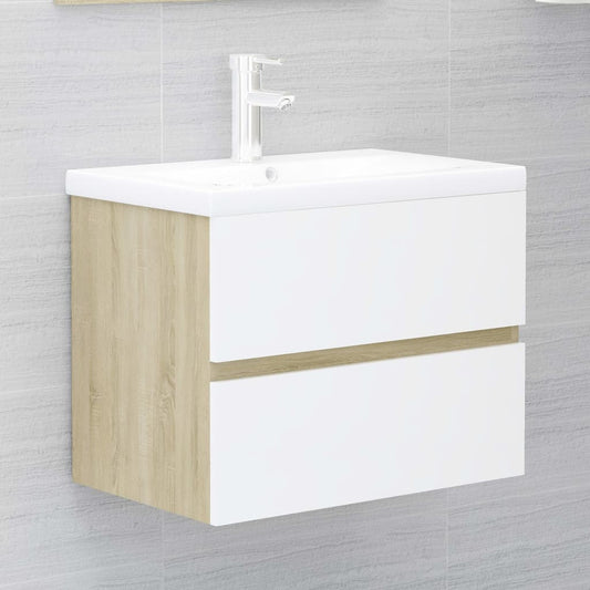Berkfield Sink Cabinet with Built-in Basin White and Sonoma Oak Engineered Wood