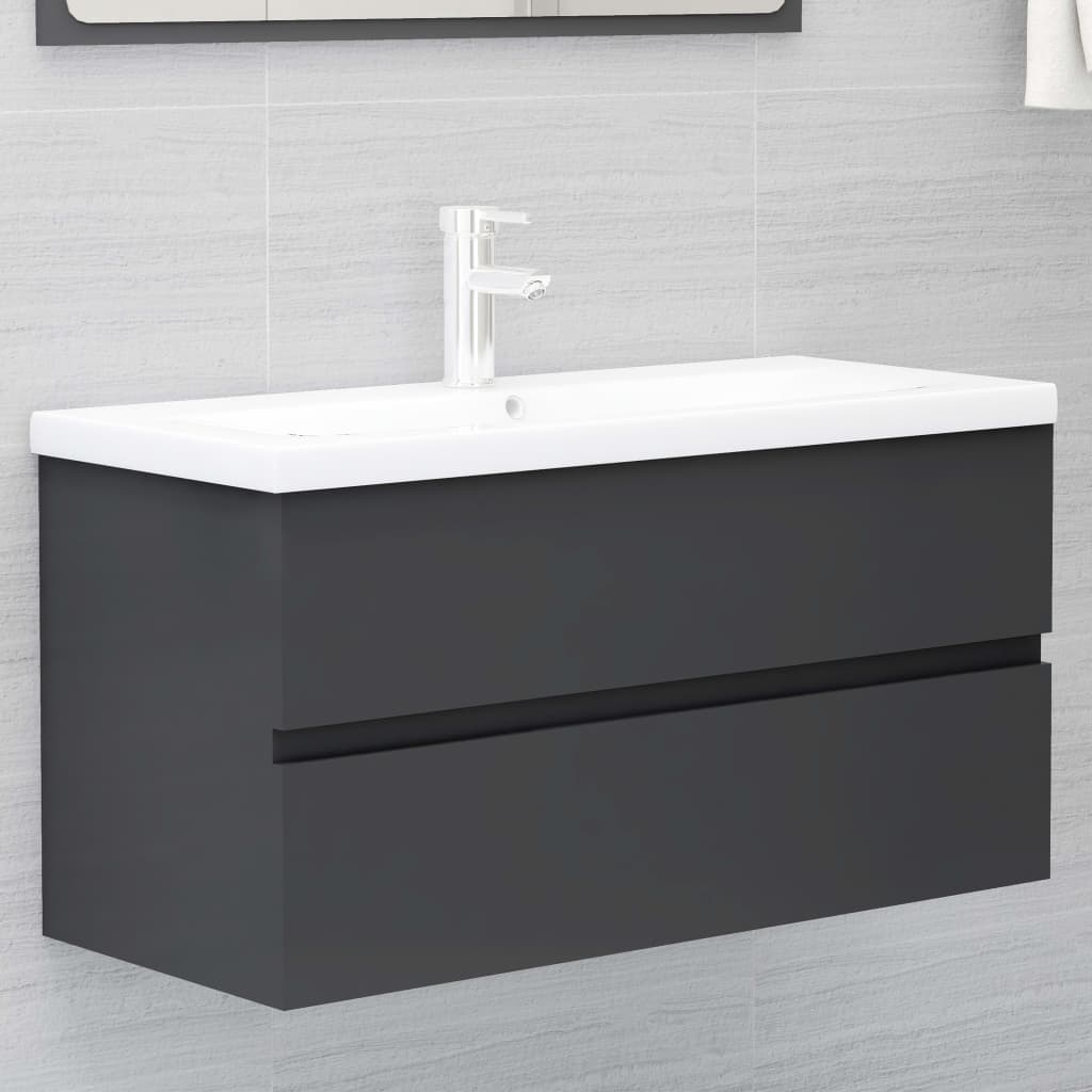 Berkfield Sink Cabinet with Built-in Basin Grey Engineered Wood