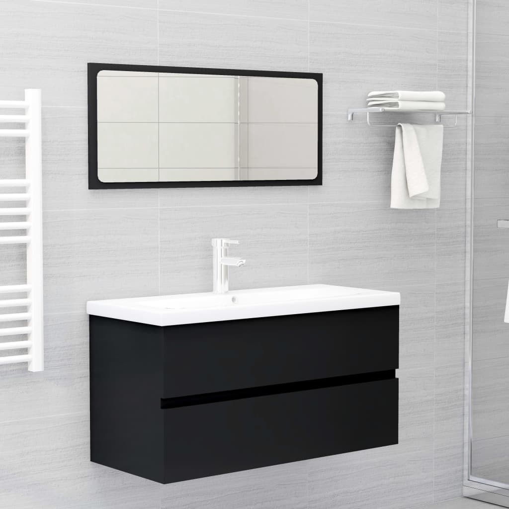 Berkfield Bathroom Furniture Set Black Engineered Wood