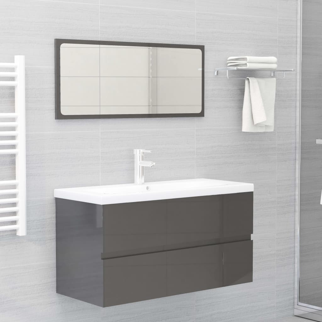 Berkfield Bathroom Furniture Set High Gloss Grey Engineered Wood