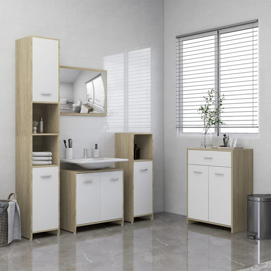 Berkfield 4 Piece Bathroom Furniture Set White and Sonoma Oak