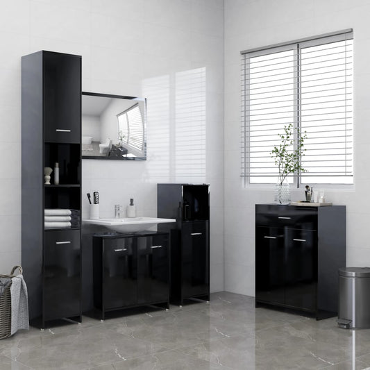 Berkfield 4 Piece Bathroom Furniture Set High Gloss Black
