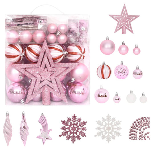 Berkfield 65 Piece Christmas Bauble Set Pink/Red/White