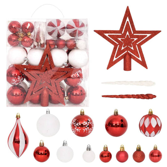 Berkfield 64 Piece Christmas Bauble Set Red and White