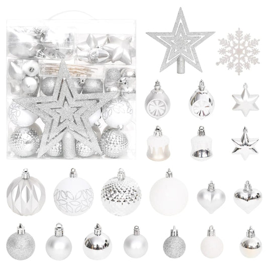 Berkfield 70 Piece Christmas Bauble Set Silver and White