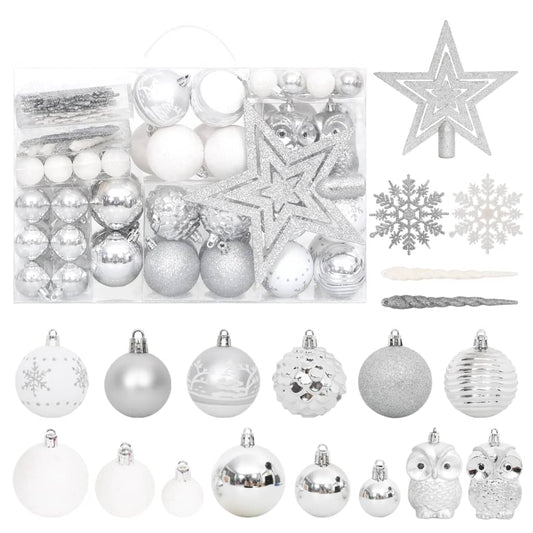 Berkfield 108 Piece Christmas Bauble Set Silver and White