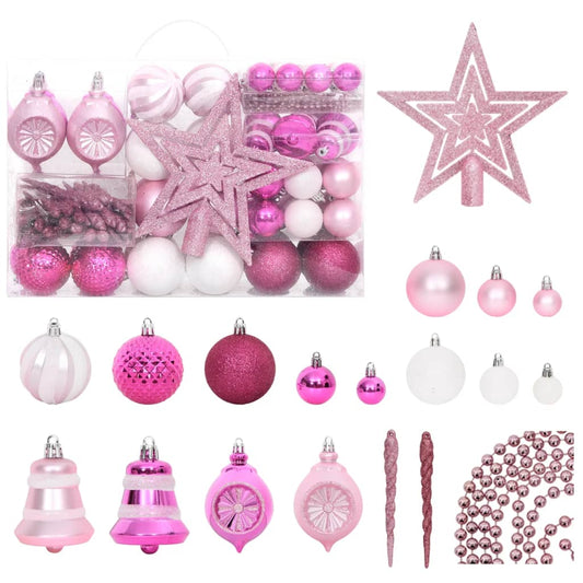 Berkfield 108 Piece Christmas Bauble Set White and Pink
