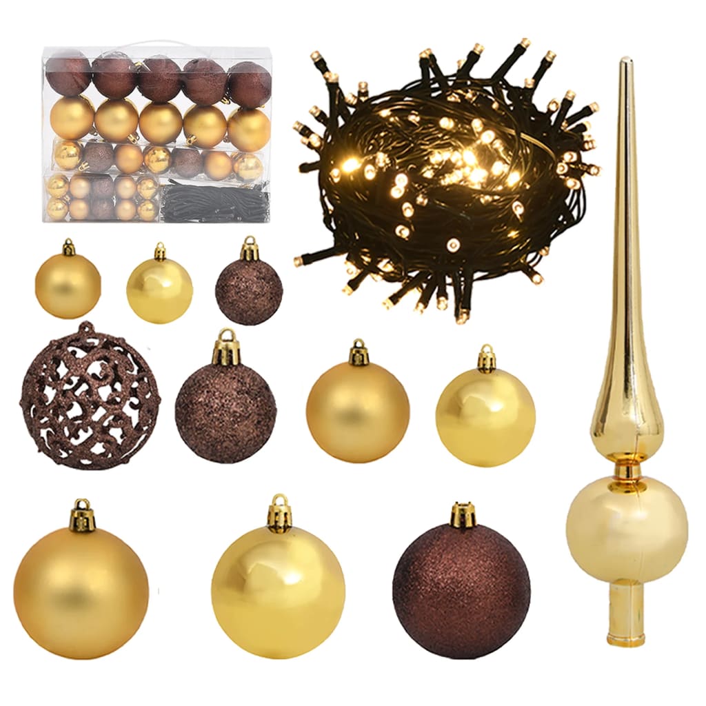 Berkfield 61 Piece Christmas Ball Set with Peak and 150 LEDs Gold&Bronze