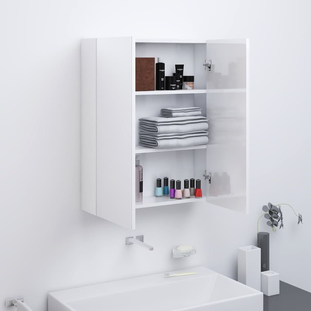 Berkfield Bathroom Mirror Cabinet 60x15x75 cm MDF Shining White