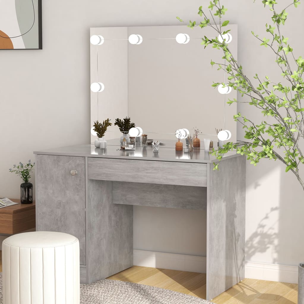 Berkfield Makeup Table with LED Lights 110x55x145 cm MDF Concrete Grey