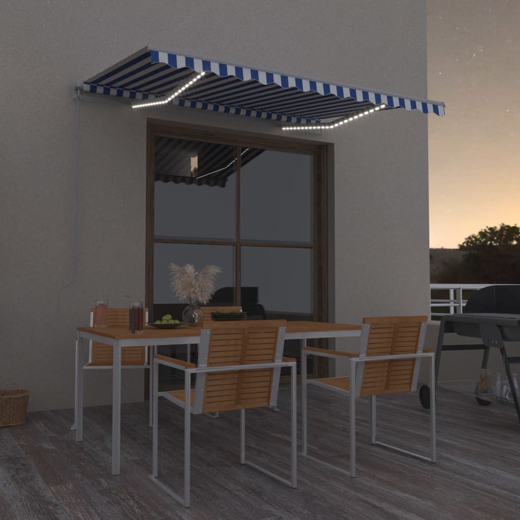 Berkfield Manual Retractable Awning with LED 300x250 cm Blue and White