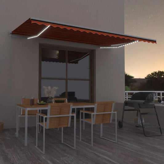Berkfield Manual Retractable Awning with LED 500x300 cm Orange and Brown
