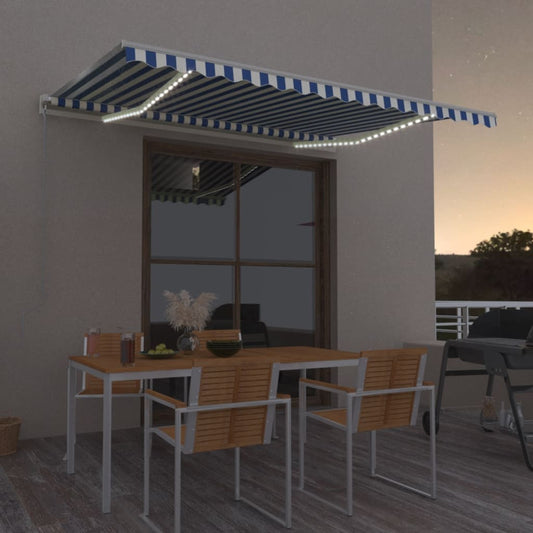 Berkfield Manual Retractable Awning with LED 400x350 cm Blue and White