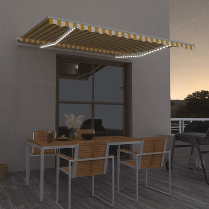 Berkfield Manual Retractable Awning with LED 450x350 cm Yellow and White