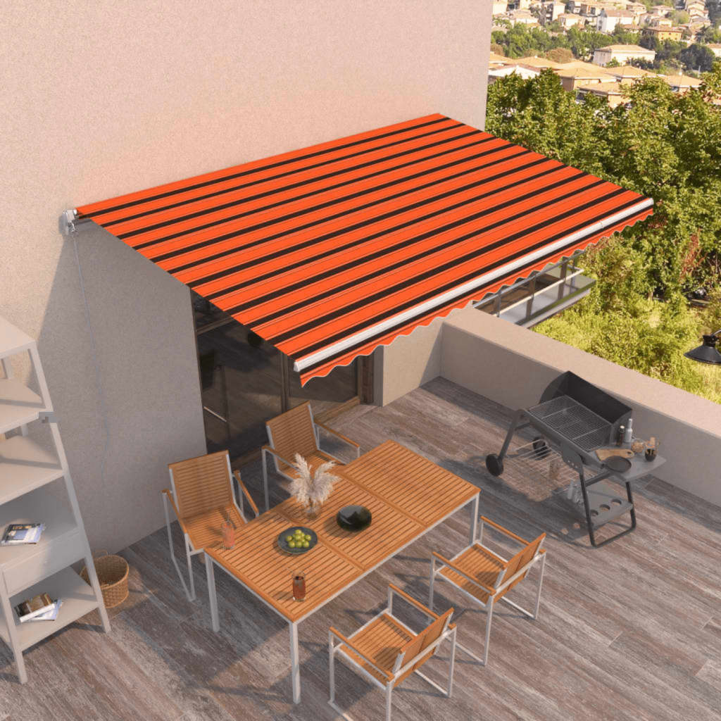 Berkfield Manual Retractable Awning 500x350 cm Orange and Brown