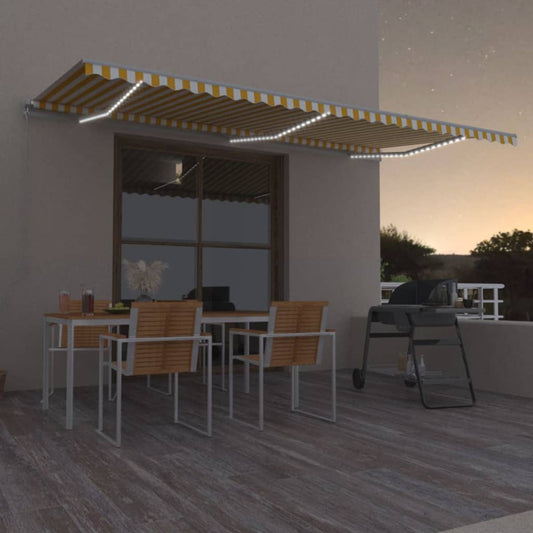 Berkfield Manual Retractable Awning with LED 600x350 cm Yellow and White
