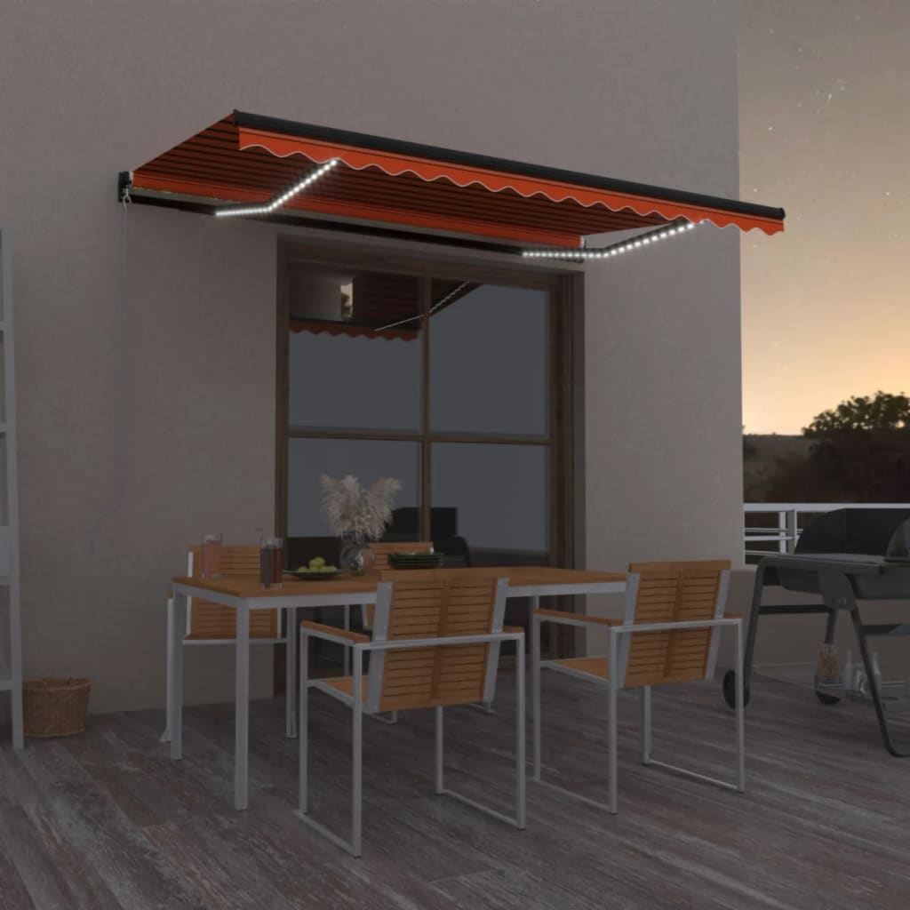 Berkfield Manual Retractable Awning with LED 400x350 cm Orange and Brown