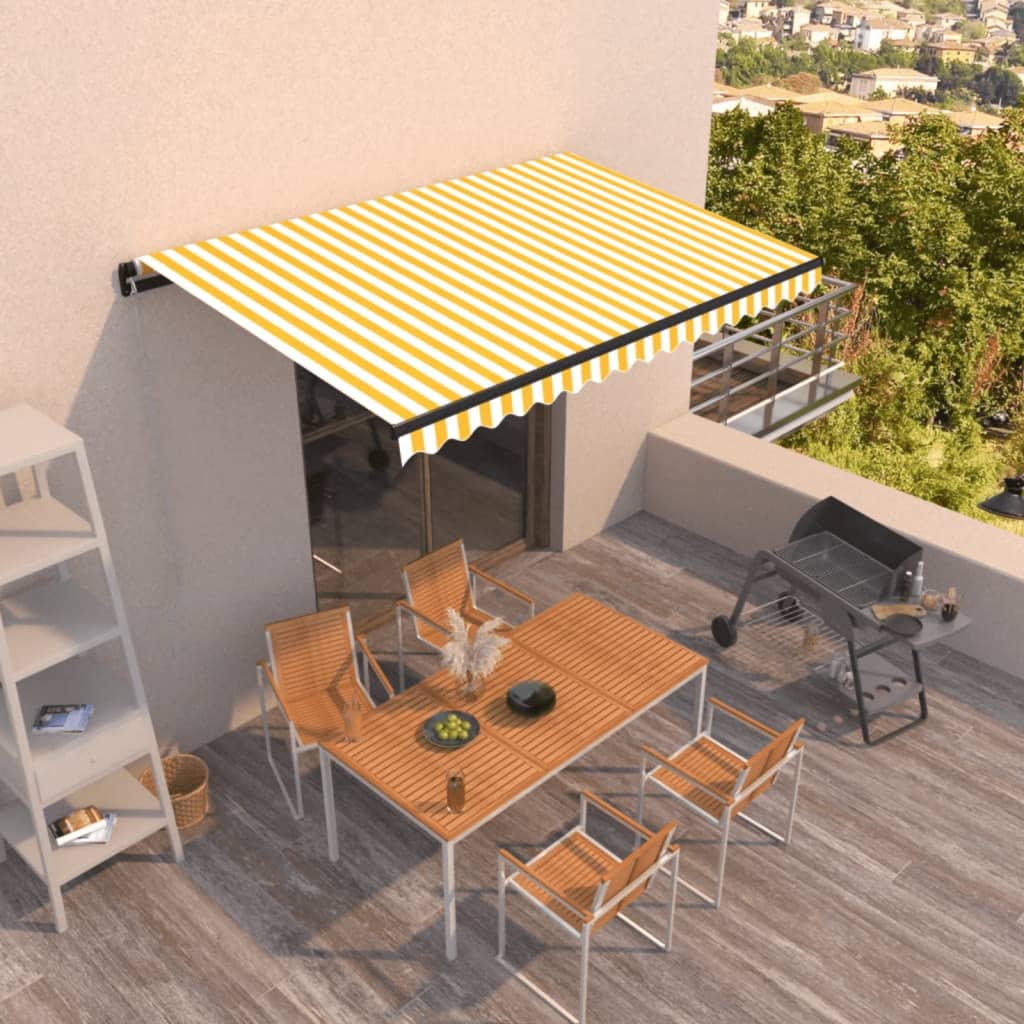 Berkfield Manual Retractable Awning 450x350 cm Yellow and White