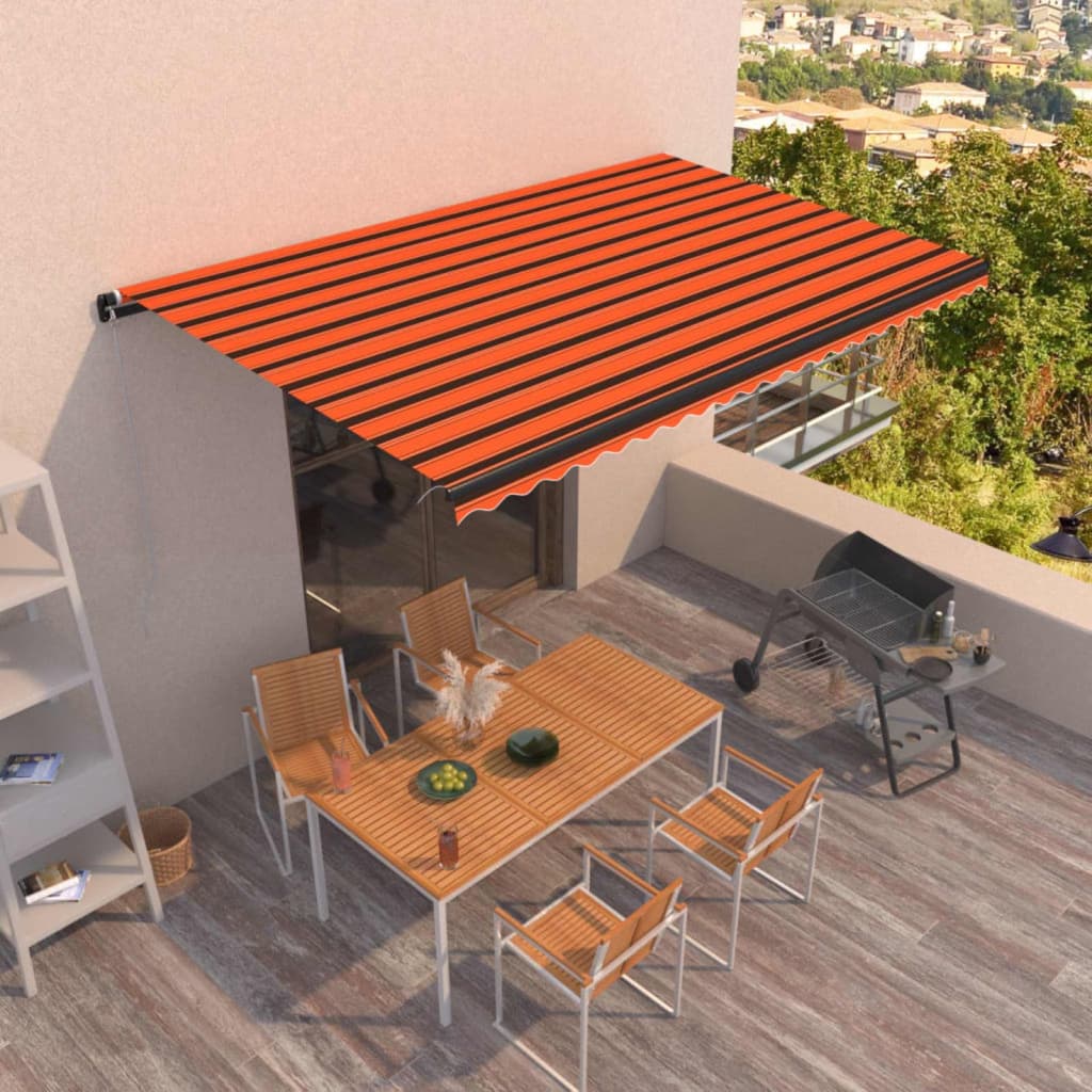 Berkfield Manual Retractable Awning 500x350 cm Orange and Brown