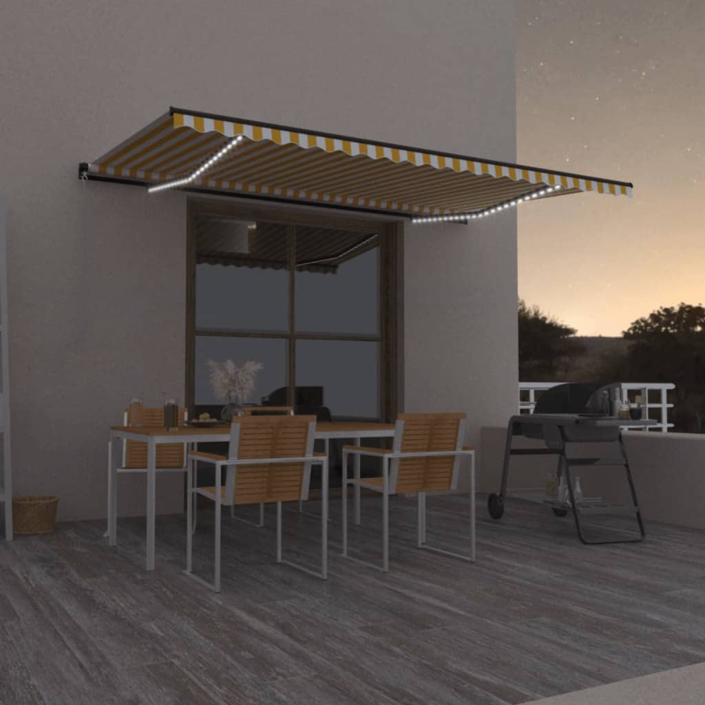 Berkfield Manual Retractable Awning with LED 500x350 cm Yellow and White