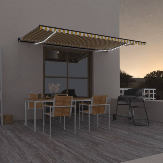 Berkfield Manual Retractable Awning with LED 500x350 cm Yellow and White
