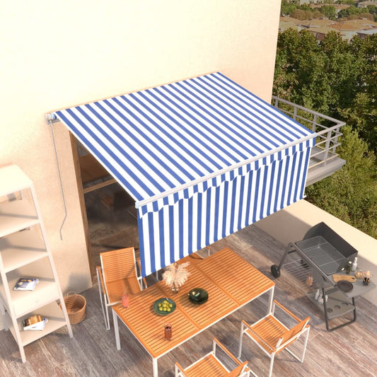 Berkfield Manual Retractable Awning with Blind 3.5x2.5m Blue&White