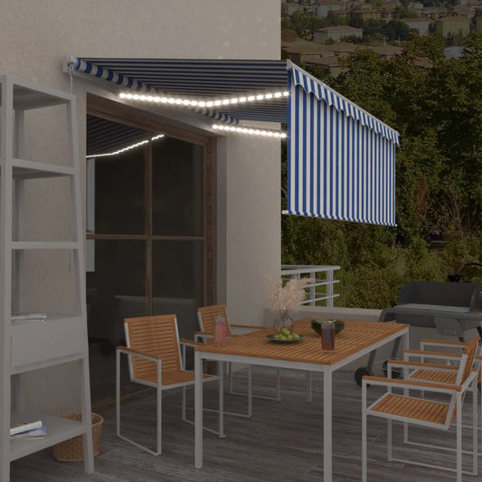 Berkfield Manual Retractable Awning with Blind&LED 3.5x2.5m Blue&White