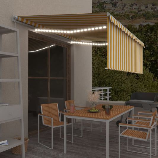 Berkfield Manual Retractable Awning with Blind&LED 4.5x3m Yellow&White