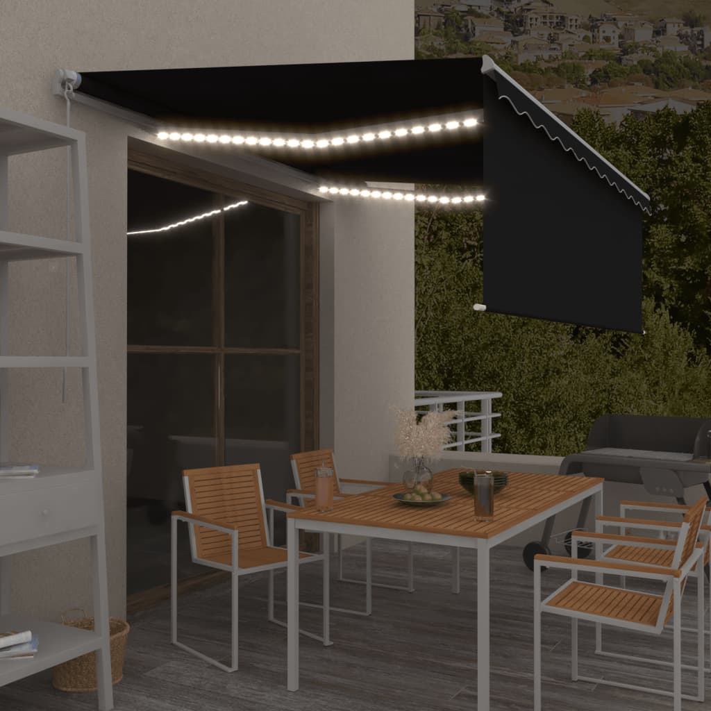 Berkfield Manual Retractable Awning with Blind&LED 4.5x3m Anthracite