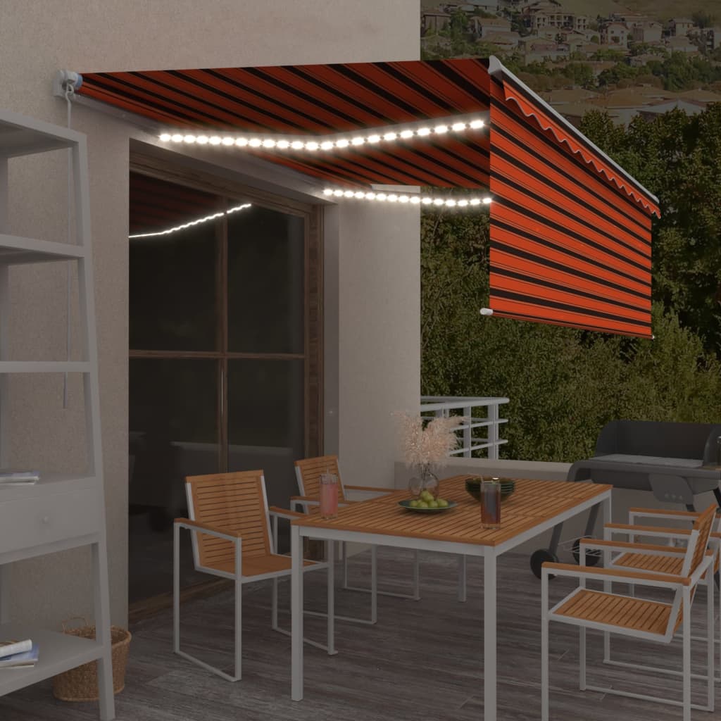 Berkfield Manual Retractable Awning with Blind&LED 4.5x3m Orange&Brown