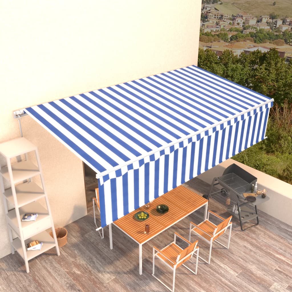 Berkfield Manual Retractable Awning with Blind 6x3m Blue&White