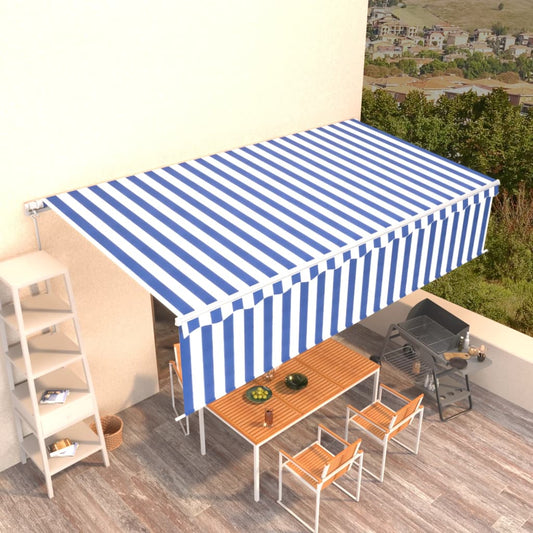 Berkfield Manual Retractable Awning with Blind 6x3m Blue&White