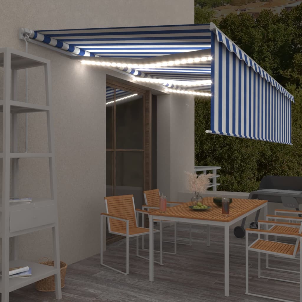 Berkfield Manual Retractable Awning with Blind&LED 6x3m Blue&White